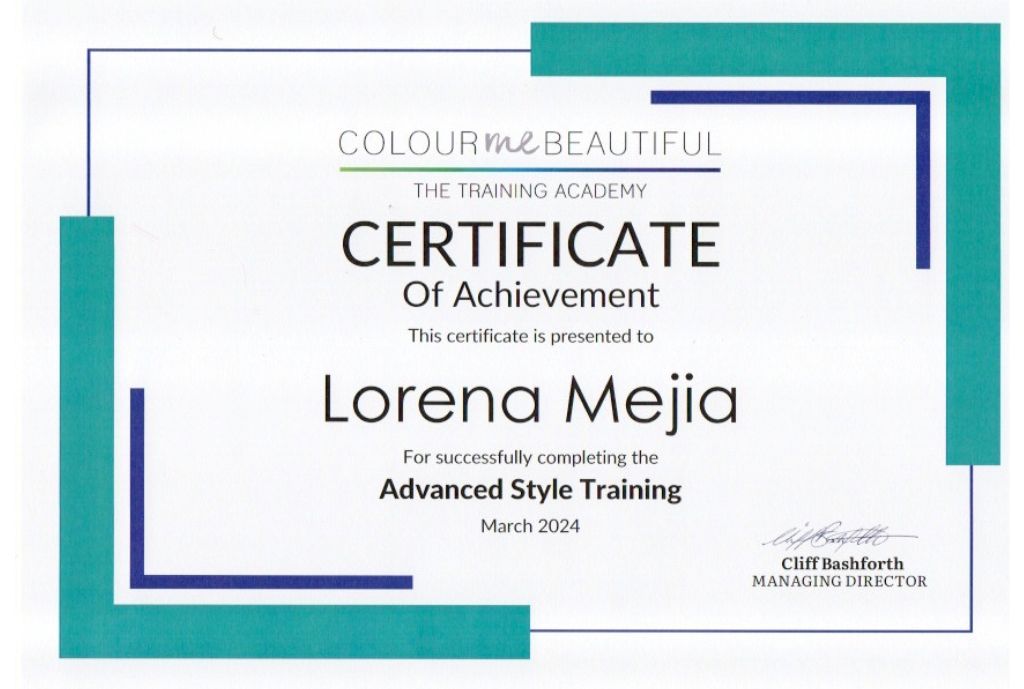 Diploma Lorena Mejia - advanced style training